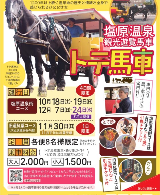 【終了しました】12/24(水) 観光馬車「トテ馬車」体験予約受付中!(語り部ガイド&とて焼引換券付き)